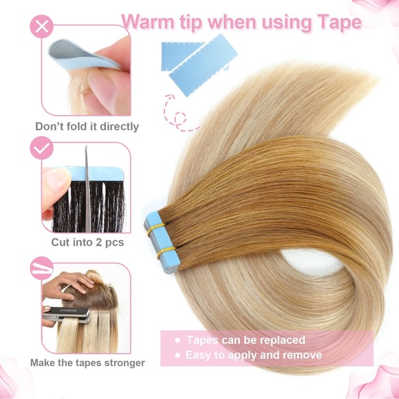 HUMAN HAIR 18” Remy Tape In Hair Extensions in Balayage #T8/P18/60, 20pcs - Picture 3 of 11